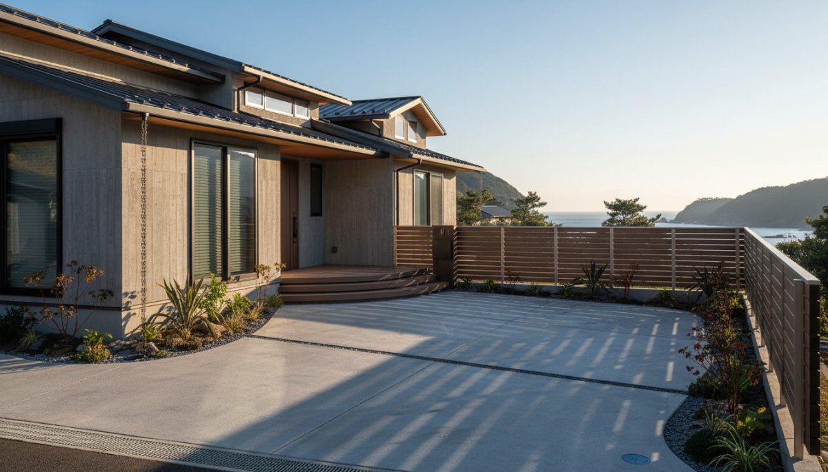 木更津の外構 耐久性の高いフェンスと駐車場