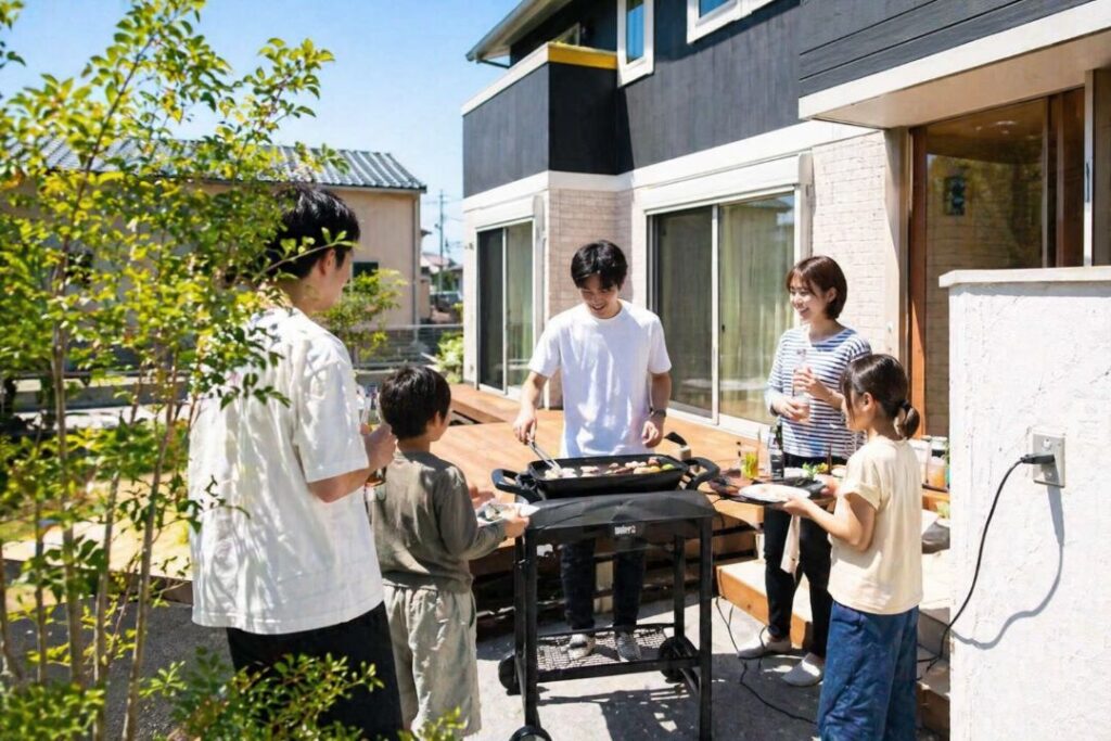 庭でバーベキューを楽しむ様子